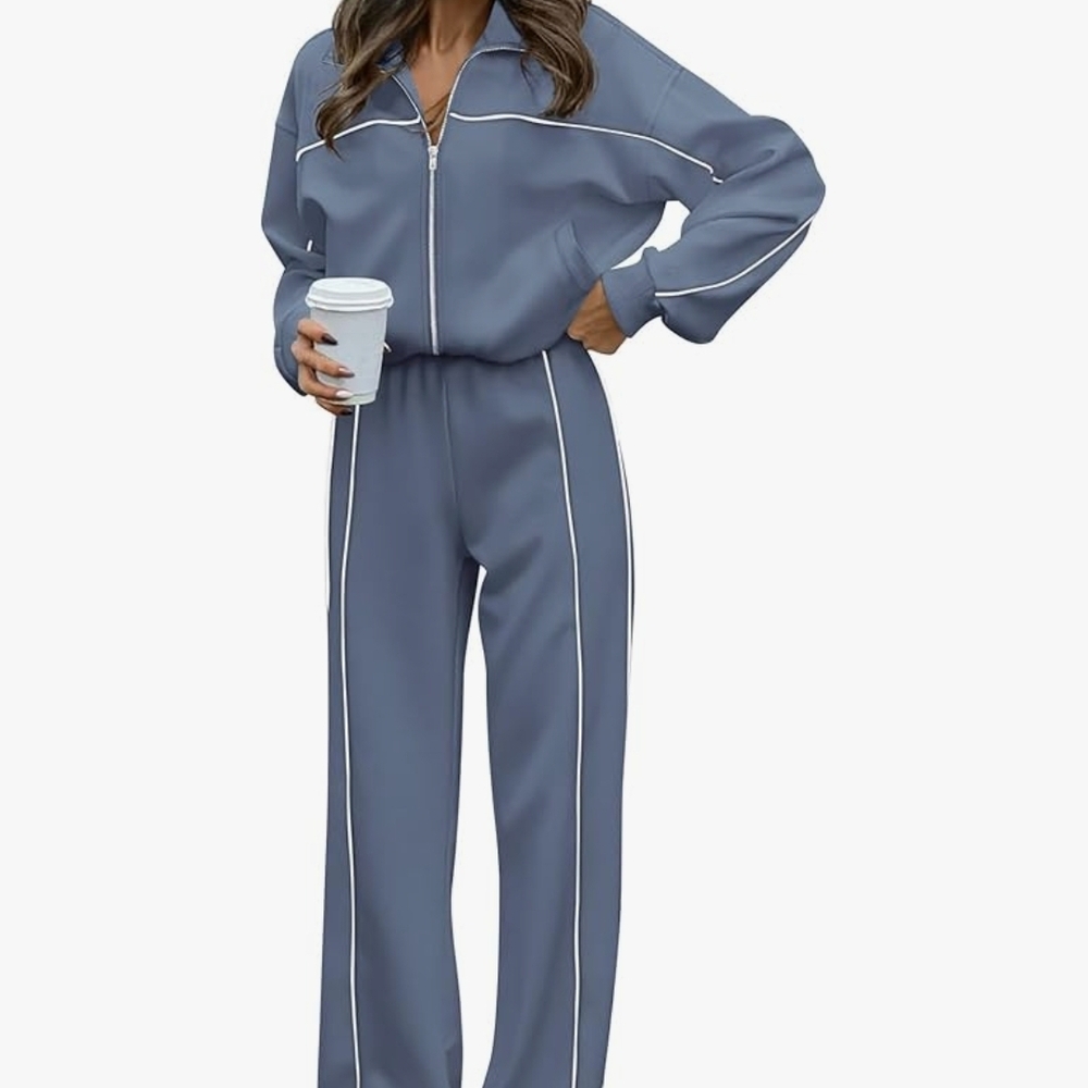 Women's Blue Jumpsuit with White Accents